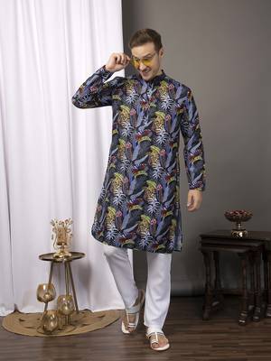Hangup men casual  printed cotton kurta-pajama 1