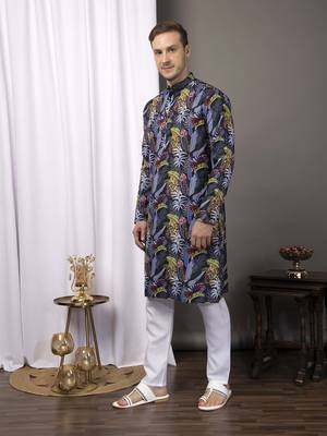 Hangup men casual  printed cotton kurta-pajama 2