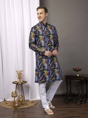 Hangup men casual  printed cotton kurta-pajama 3