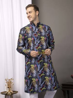 Hangup men casual  printed cotton kurta-pajama 4