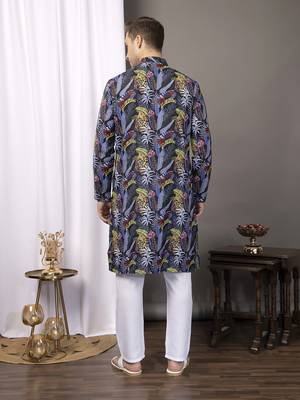 Hangup men casual  printed cotton kurta-pajama 5