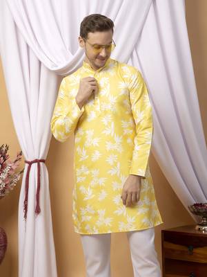 Hangup men casual  printed cotton kurta-pajama 4