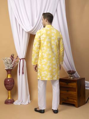 Hangup men casual  printed cotton kurta-pajama 5