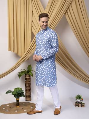 Hangup men casual  printed cotton kurta-pajama 2