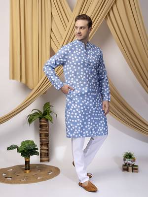 Hangup men casual  printed cotton kurta-pajama 3