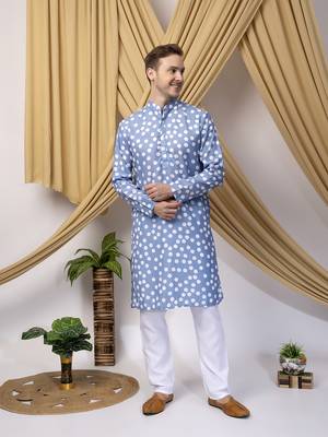 Hangup men casual  printed cotton kurta-pajama 4