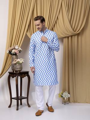 Hangup men casual  printed cotton kurta-pajama 1