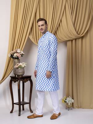 Hangup men casual  printed cotton kurta-pajama 2