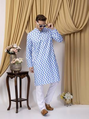 Hangup men casual  printed cotton kurta-pajama 4