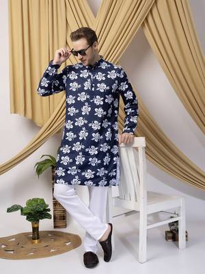 Hangup men casual  printed cotton kurta-pajama 1