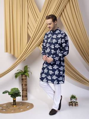 Hangup men casual  printed cotton kurta-pajama 2