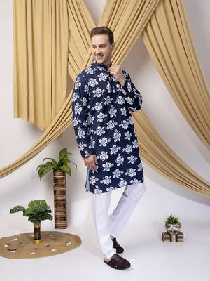 Hangup men casual  printed cotton kurta-pajama 3