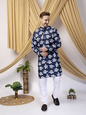 Hangup men casual  printed cotton kurta-pajama 4