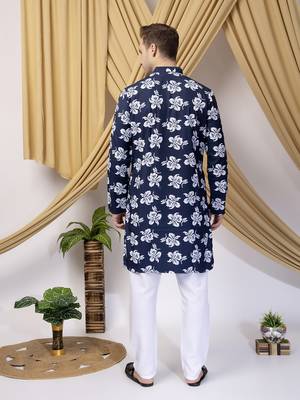 Hangup men casual  printed cotton kurta-pajama 5