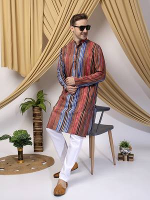 Hangup men casual  printed cotton kurta-pajama 1