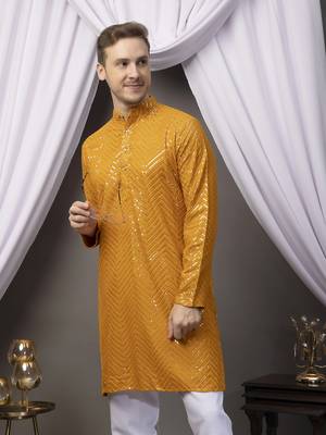 Mustard embroidery kurta 1