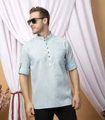 Aqua linen solid short kurta