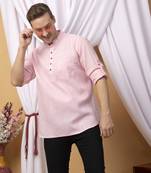Pink linen solid short kurta