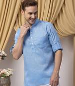 Dark blue  linen solid short kurta