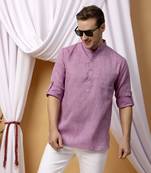 Purple linen solid short kurta