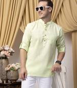 Green  linen solid short kurta
