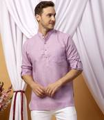 Purple linen solid short kurta