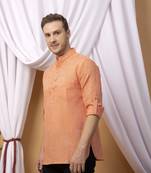Orange  linen solid short kurta
