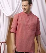 Red linen solid short kurta