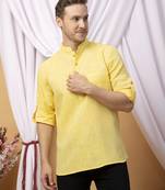 Yellow linen solid short kurta