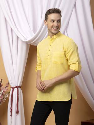 Yellow linen solid short kurta 2