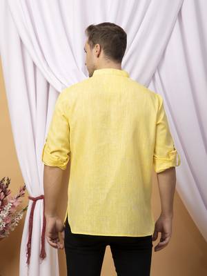 Yellow linen solid short kurta 5