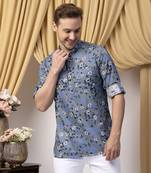 Grey  blended printed short kurta