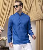 Blue  blended printed short kurta