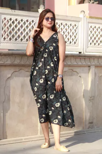 Jahota handblock printed sleevless a line kurta house of the handblock