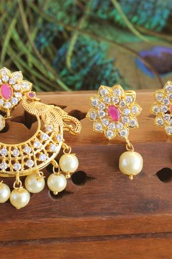 Designer matte finish cz peacock pendant set