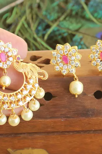 Designer matte finish cz peacock pendant set