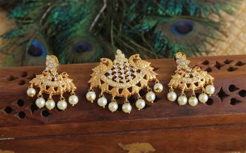Designer matte finish cz peacock pendant set 1