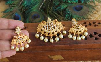 Designer matte finish cz peacock pendant set 2