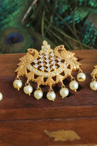 Designer matte finish cz peacock pendant set