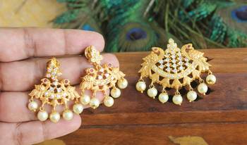 Designer matte finish cz peacock pendant set 3