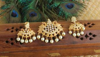 Designer matte finish cz peacock pendant set 4