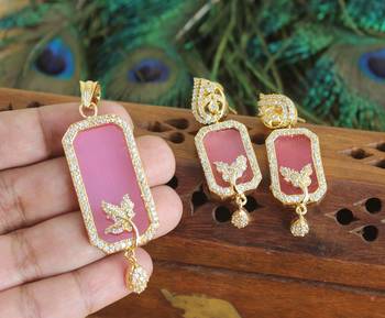 Designer gold plated cz stone pendant set 2
