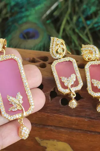 Designer gold plated cz stone pendant set