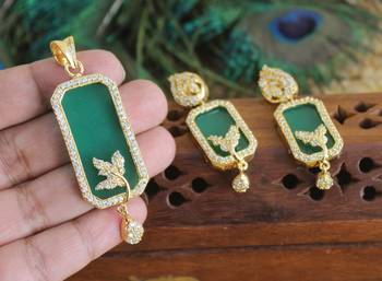 Designer gold plated cz stone pendant set 2