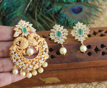 Designer matte finish cz peacock pendant set 2
