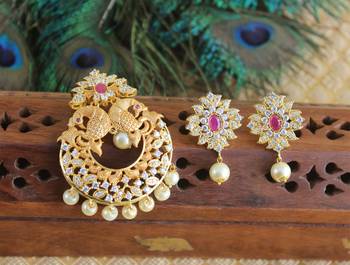 Designer matte finish cz peacock pendant set 1