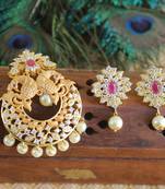 Designer matte finish cz peacock pendant set