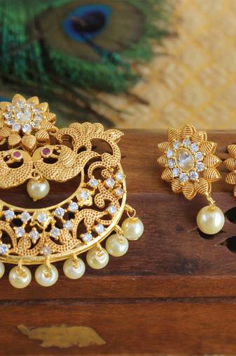 Designer matte finish cz peacock pendant set