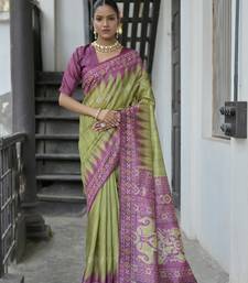 Mehendi Tussar Silk Printed Pallu And Border Saree With Blouse For Women