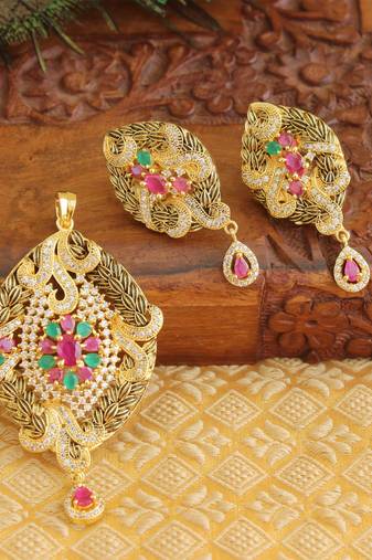 Designer matte finish cz pendant set